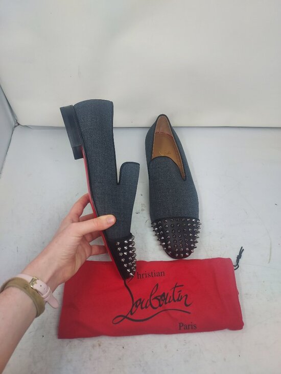 Christian Louboutin Blue Denim Black Spooky Spike MENS Loafer